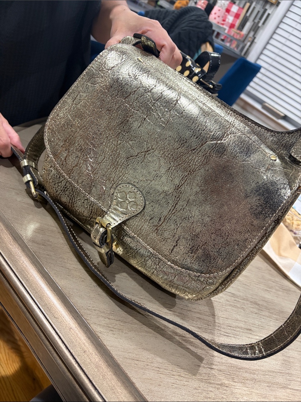 Patricia Nash Metallic Gold Cracked Leather Crossbody